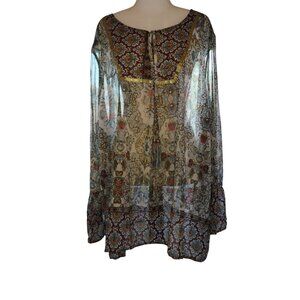 Boho Sheer Floral Tunic Top With Tassels Avenue 30/32 Lightweight Flowy Blouse